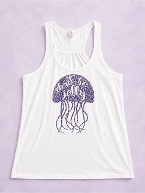 3/$25 / Small Shop Ladies White Racerback Tank Top with Purple Jellyfish Graphic
